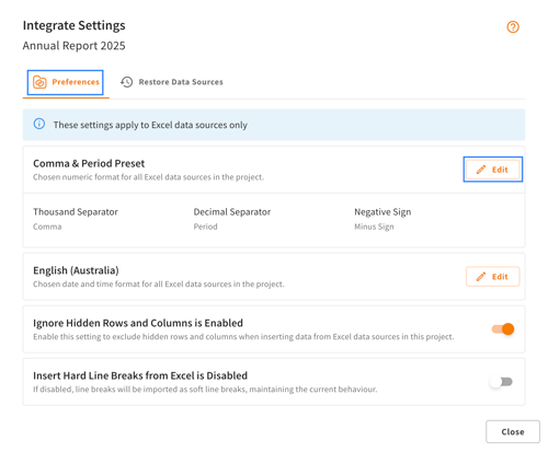 Integrate Settings 1