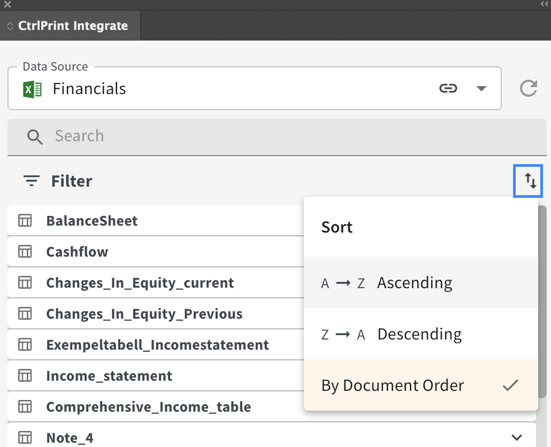 Sort Integrate Panel